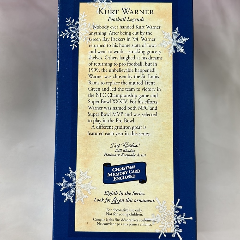 Hallmark Keepsake Ornament Collector’s Series Kurt Warner Football Legends - Picture 5 of 7